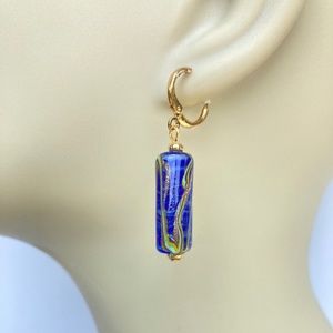 Blue Art Glass Earrings, Handmade, Mod Artisan Murano Glass Earrings